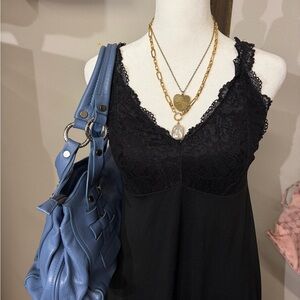 Romani Blue Leather Handbag Shoulder Bag